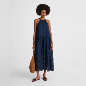 Madewell Navy Eyelet Halter Maxi Dress